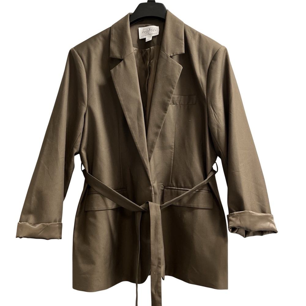 Mare Mare X Anthropologie Blazer Jacket L Taupe Structured Tie Waist Neutral